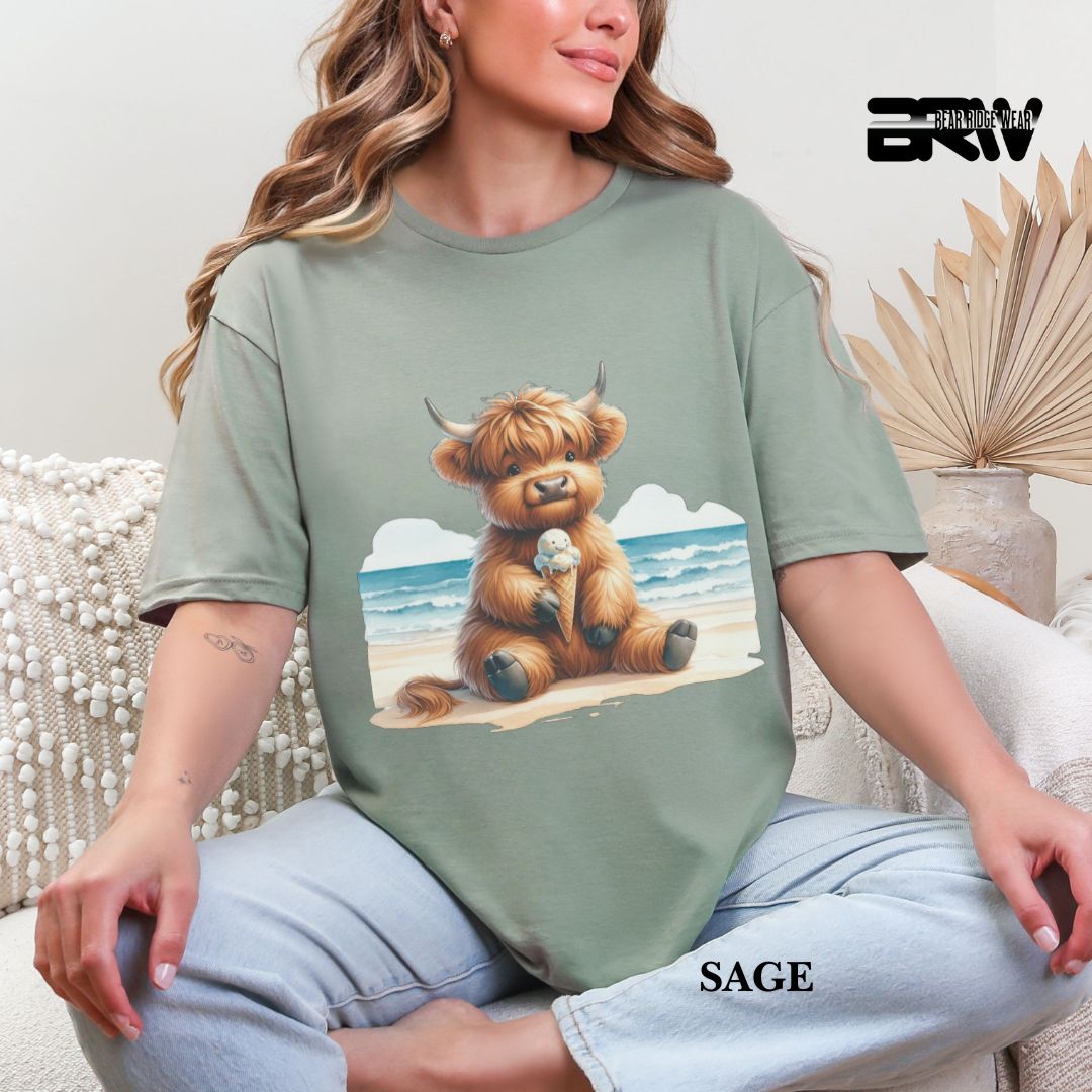 'Highland Cow-Ice Cream' 3 Summer Tee