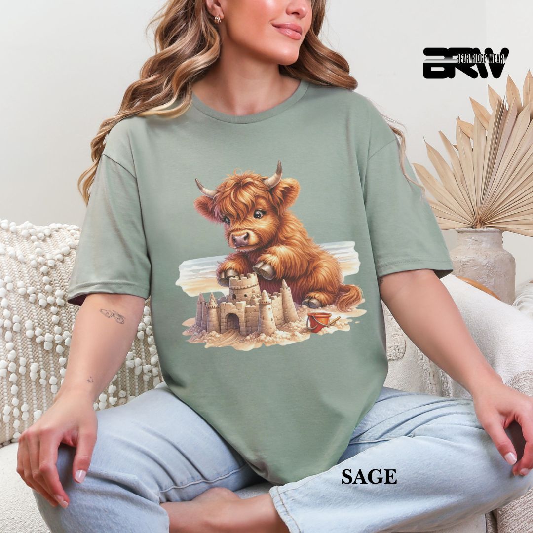 'Highland cow-Sandcastle' 3 Summer Tee