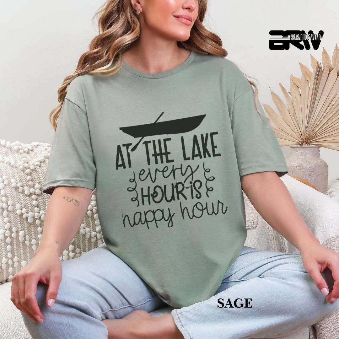 'At The Lake Every Hour Is Happy Hour' 3 Summer Tee