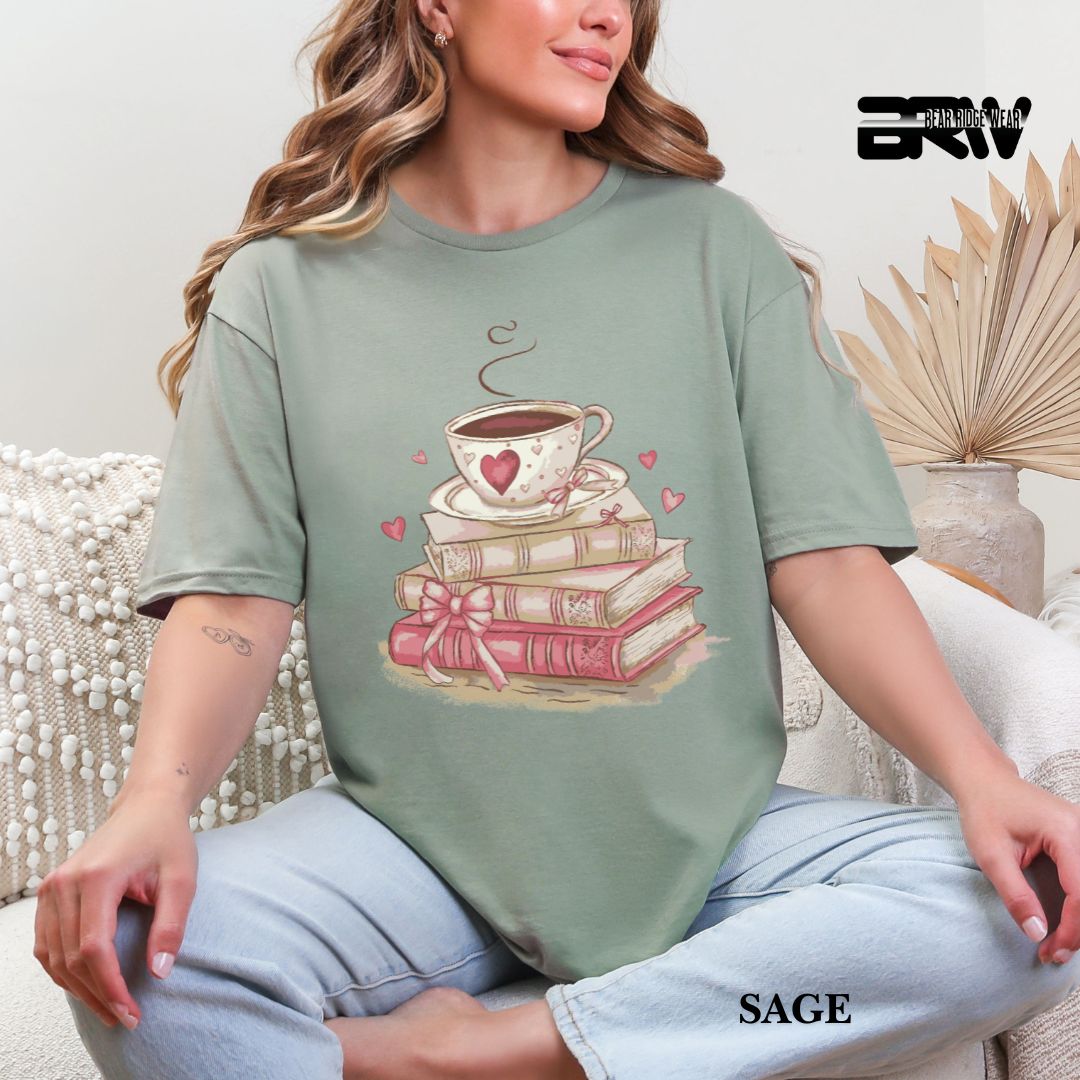 'Coffee On Top Of The Book' Valentines Tee
