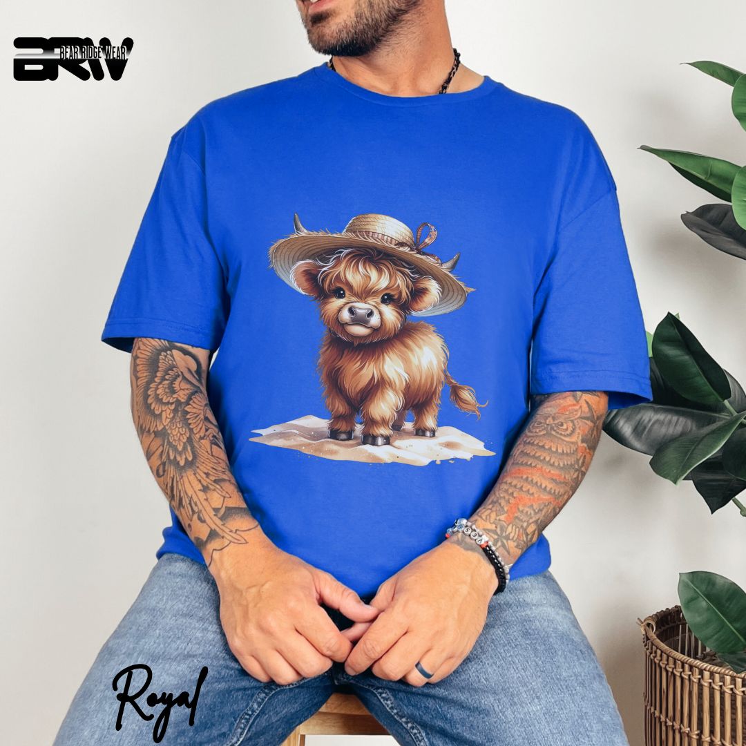 'Highland Cow- Sun Hat' Summer T- Shirt