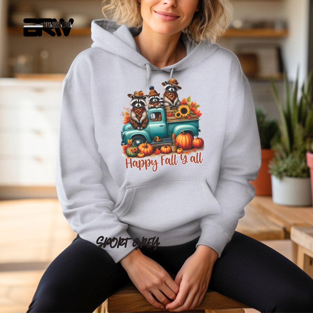 'Happy Fall Yall-Raccoons'  Fall Hoodie