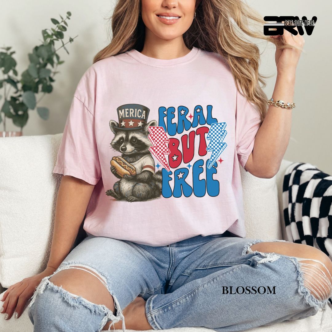 Feral But Free-Hotdog Raccoon- Patriotic Tee