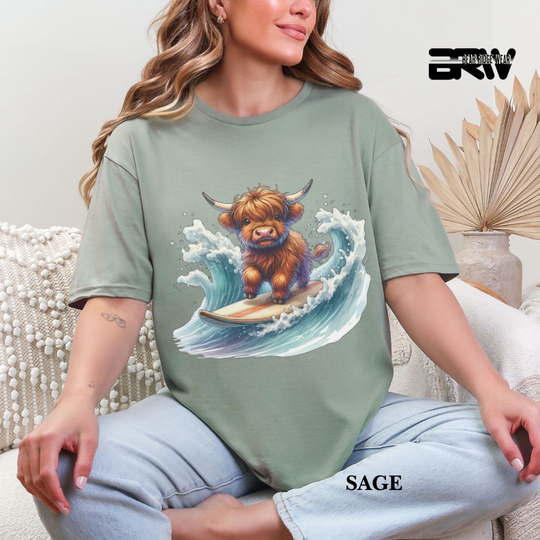 'Highland Cow-Surfing' 3 Summer Tee