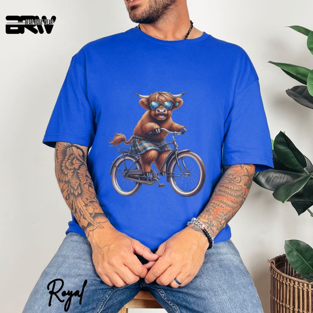 'Highland Cow- Bicycle' Summer T- Shirt