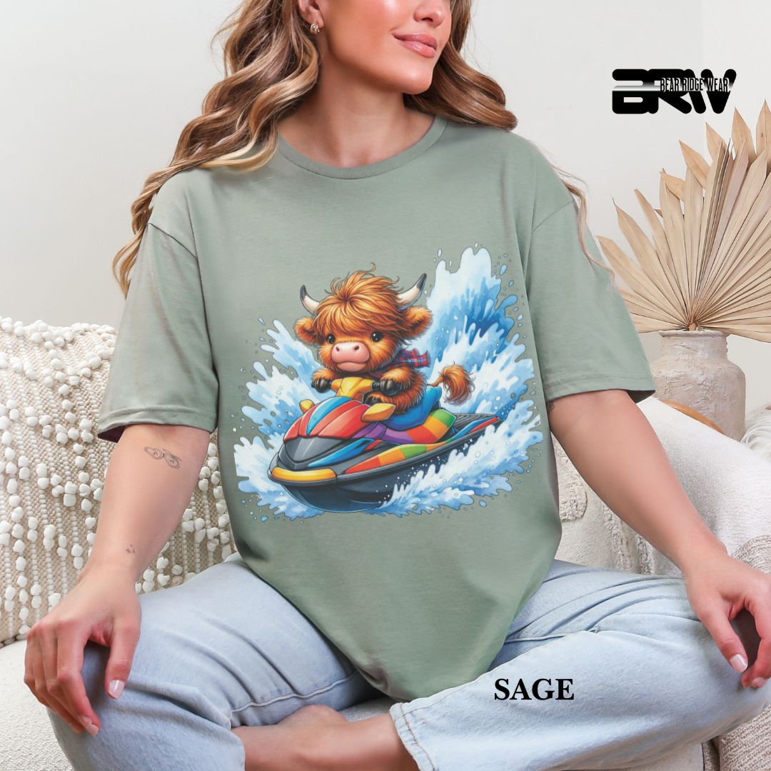 'Highland Cow-Ski Mobile' 3 Summer Tee