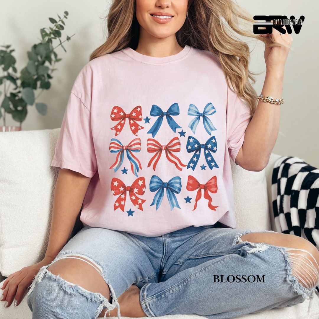 Red-White-Blue Bows- Patriotic Tee