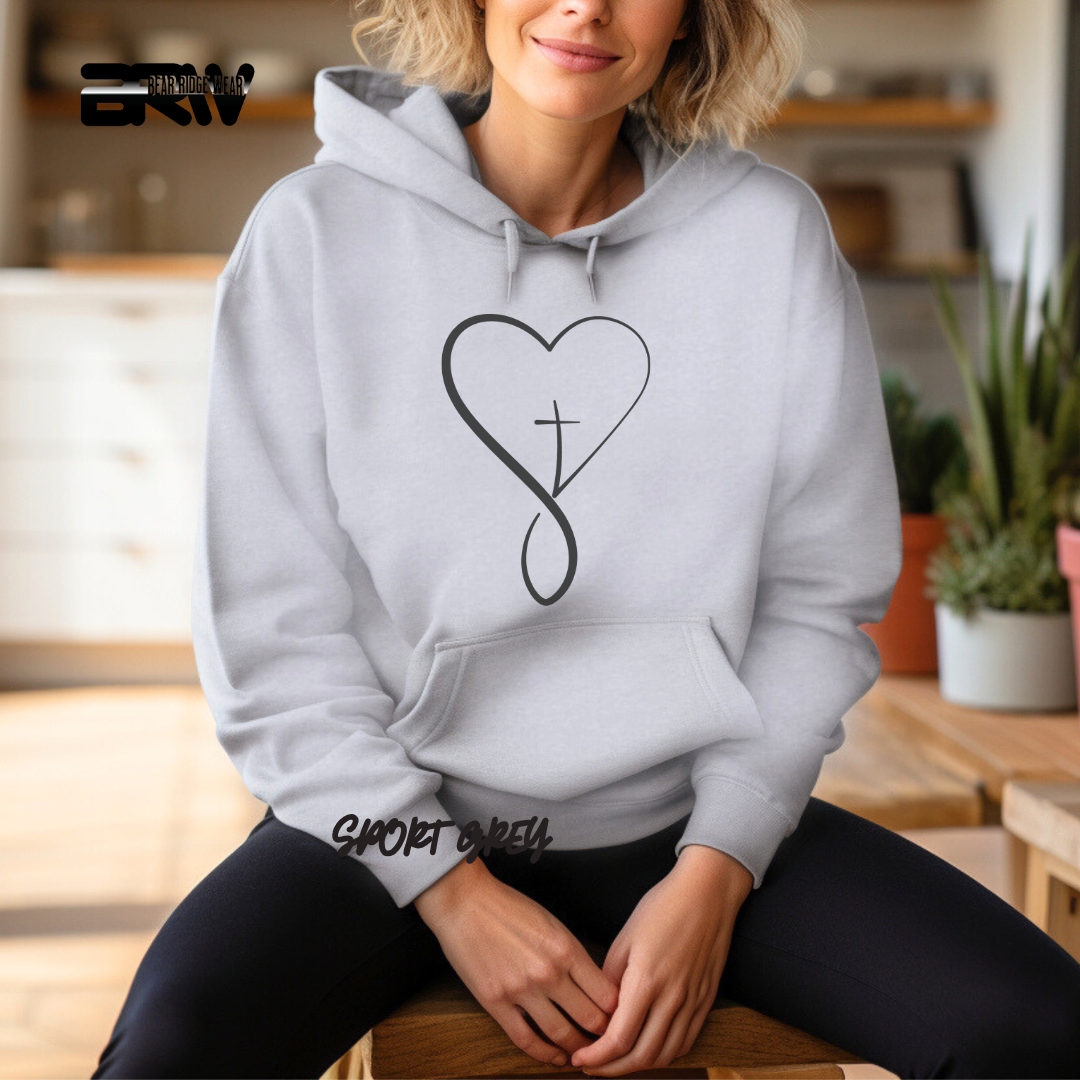 'Infinity Heart With Cross Inside Black Color'  Faith Hoodie