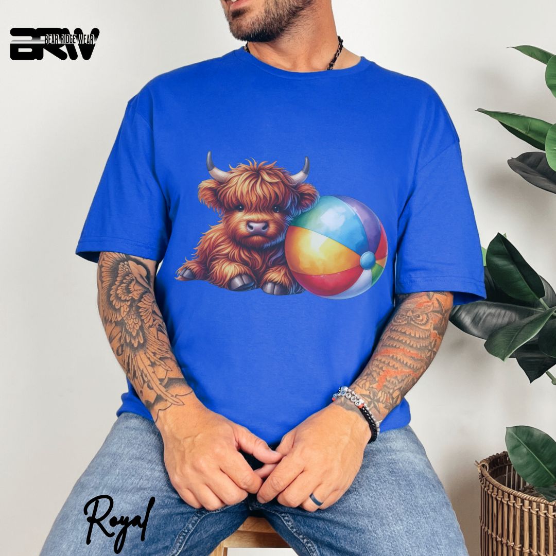 'Highland Cow-Beach-Ball' Summer T- Shirt