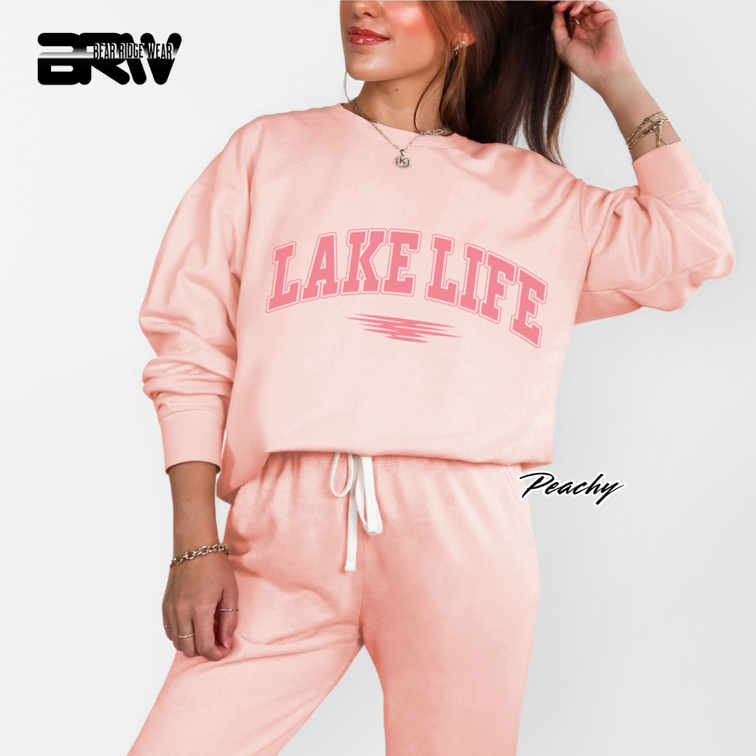 'Lake Life' Pink Stroke Crewneck Sweatshirt