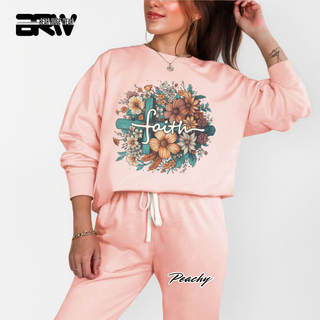 'Faith, Cross and flowers' Faith Crewneck Sweatshirt