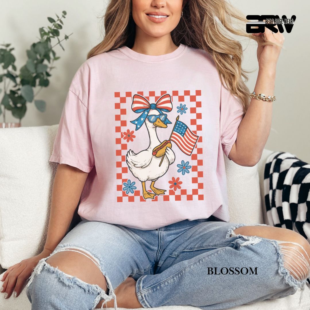 Goose-Girl Flag Hotdog- Patriotic Tee
