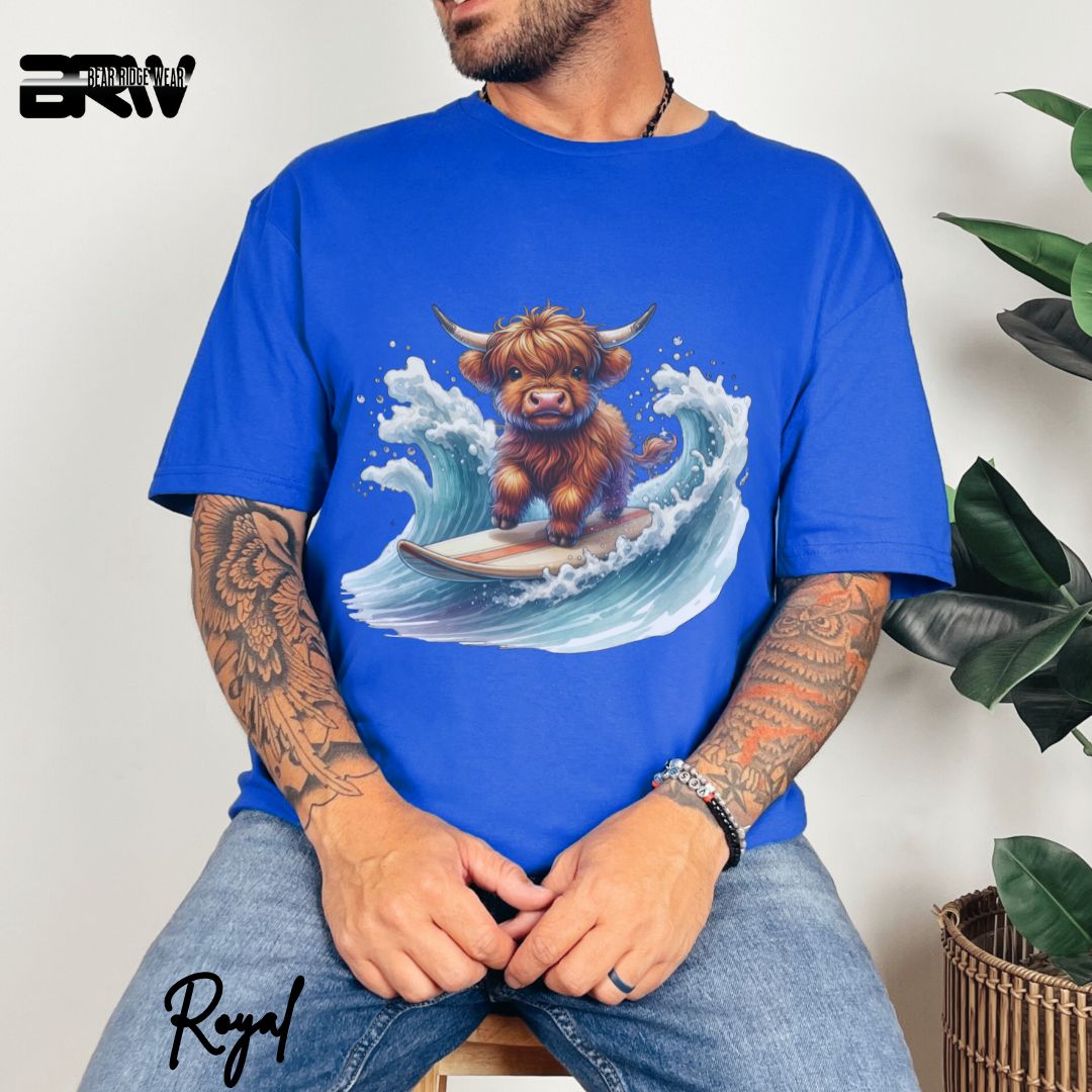 'Highland Cow-Surfing' Summer T- Shirt For Men