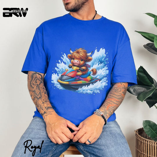 'Highland Cow-Ski Mobile' Summer T- Shirt