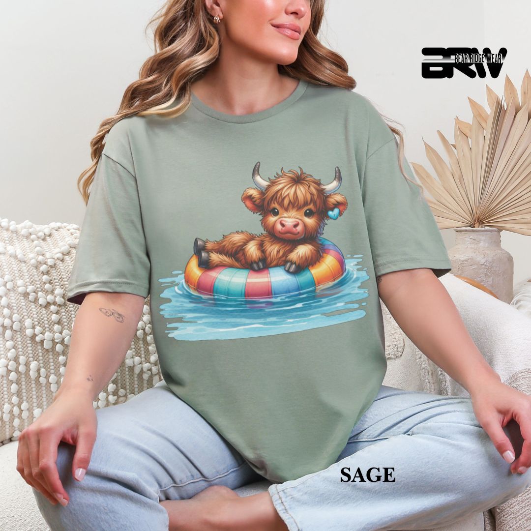 'Highland Cow-Float' 3 Summer Tee