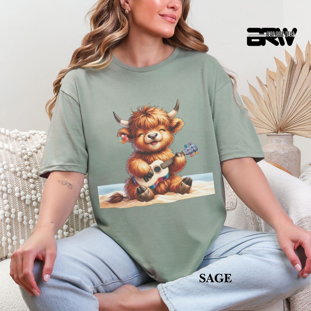 'Highland Cow-Guitar' 3 Summer Tee