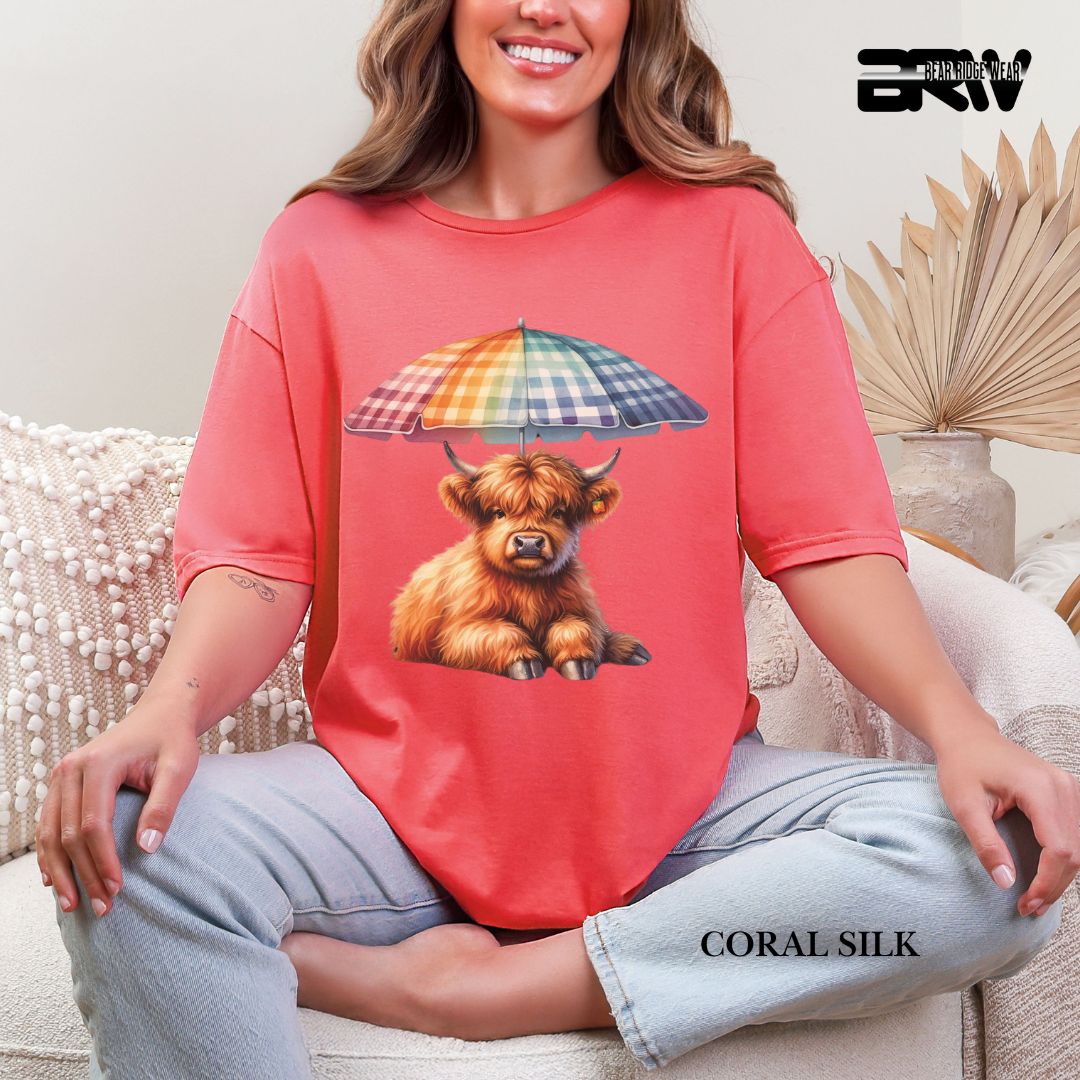 'Highland Cow-Umbrella'  Summer Tee