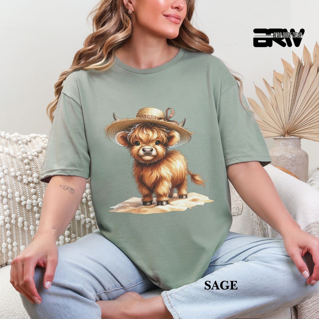 'Highland Cow- Sun Hat' 3 Summer Tee