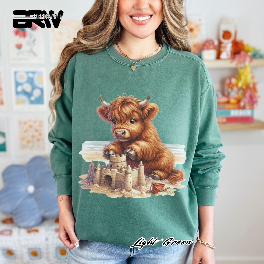 'Highland Cow-Sandcastle' Summer Long Sleeve Tee