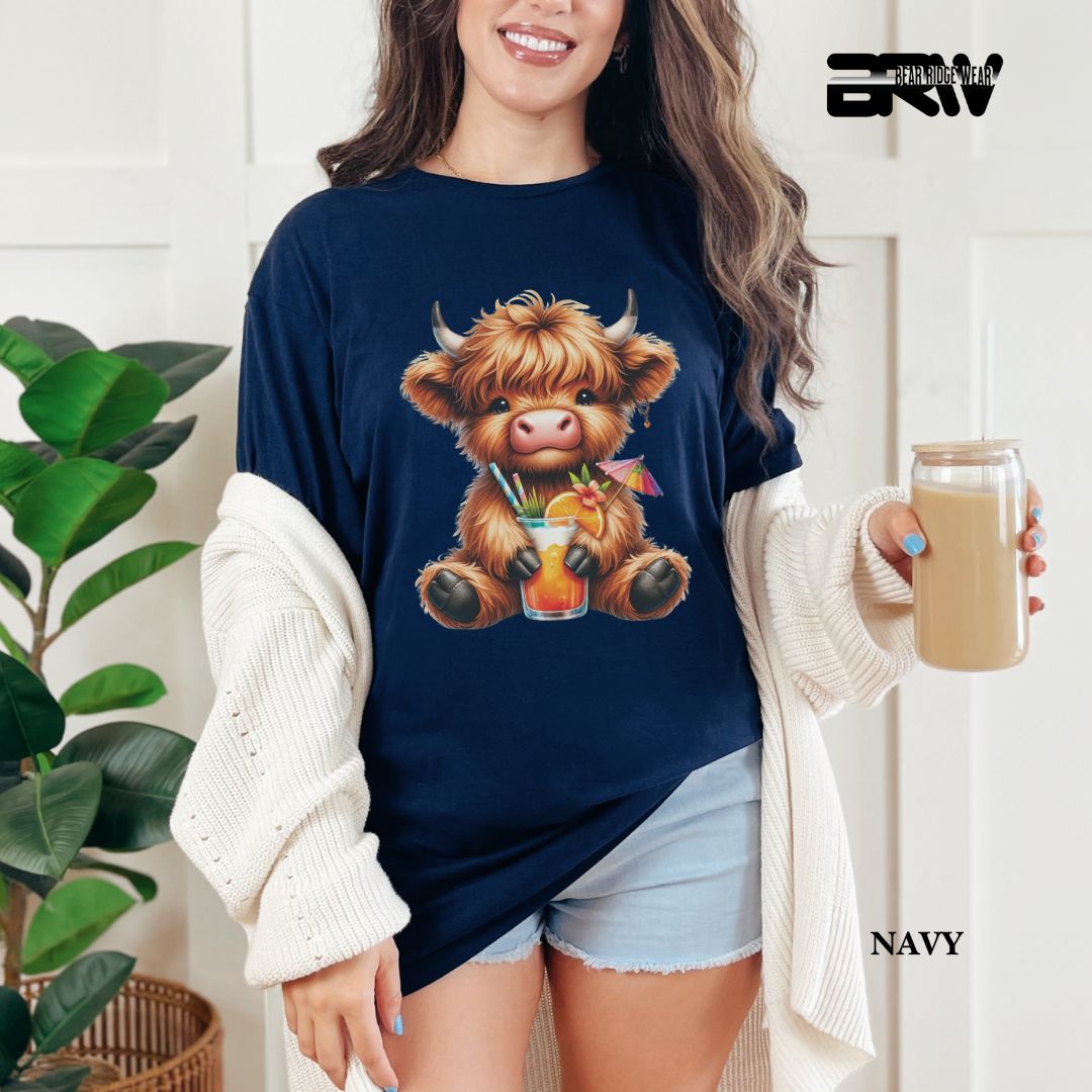 'Highland Cow-Tropical Drink' 3 Summer Tee