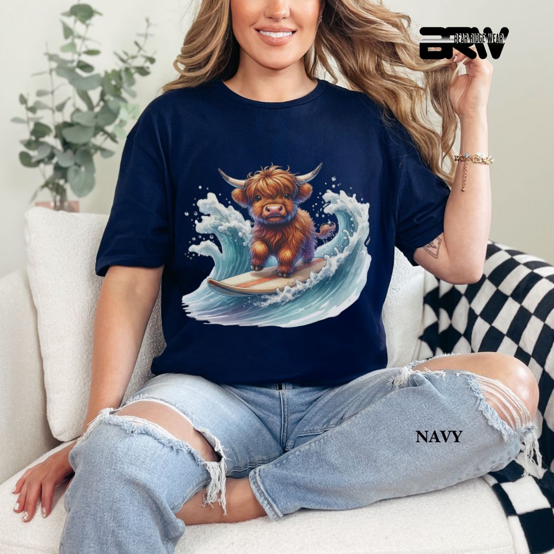 'Highland Cow-Surfing' 3 Summer Tee