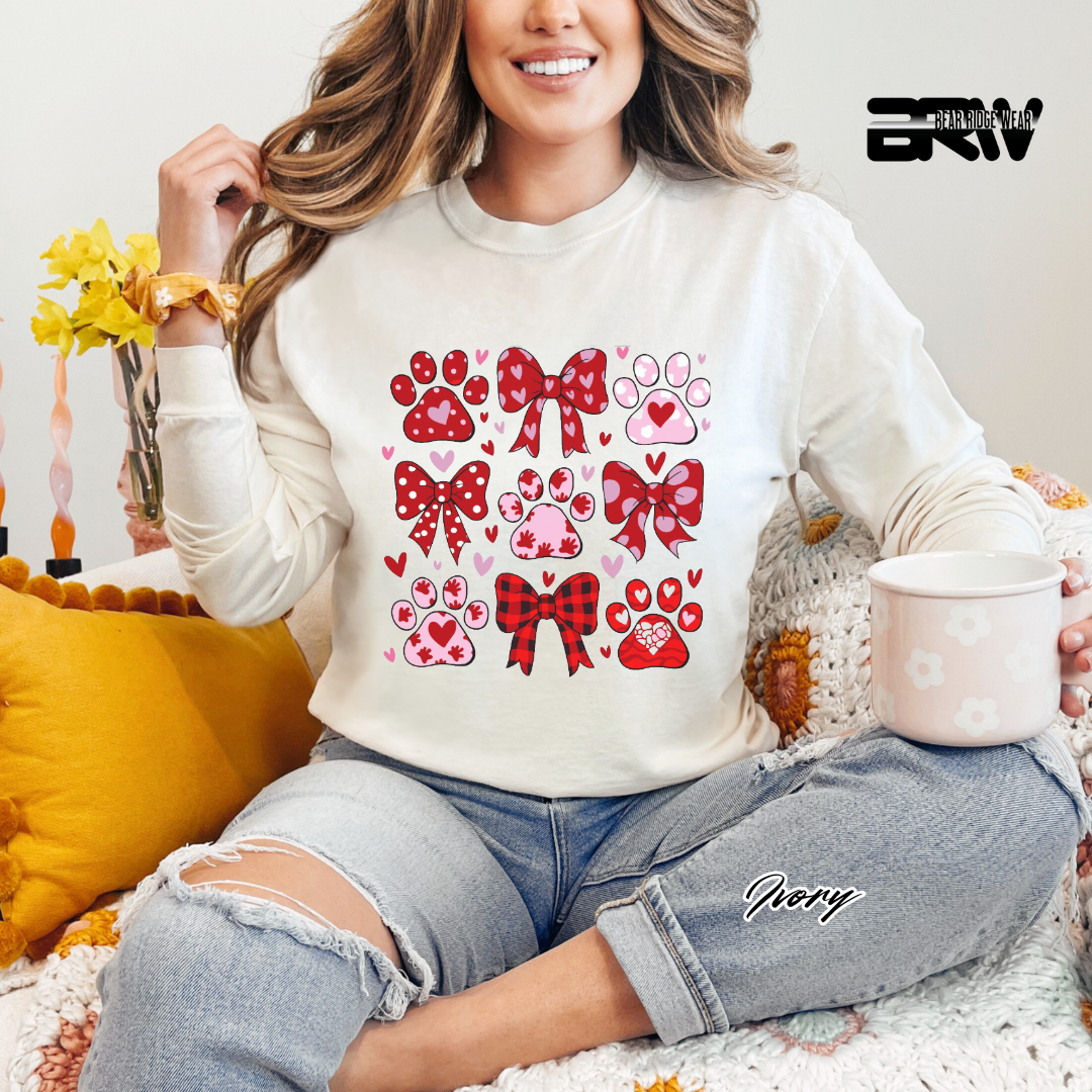 'Dog Paws and Ribbons' Long Sleeve Tee