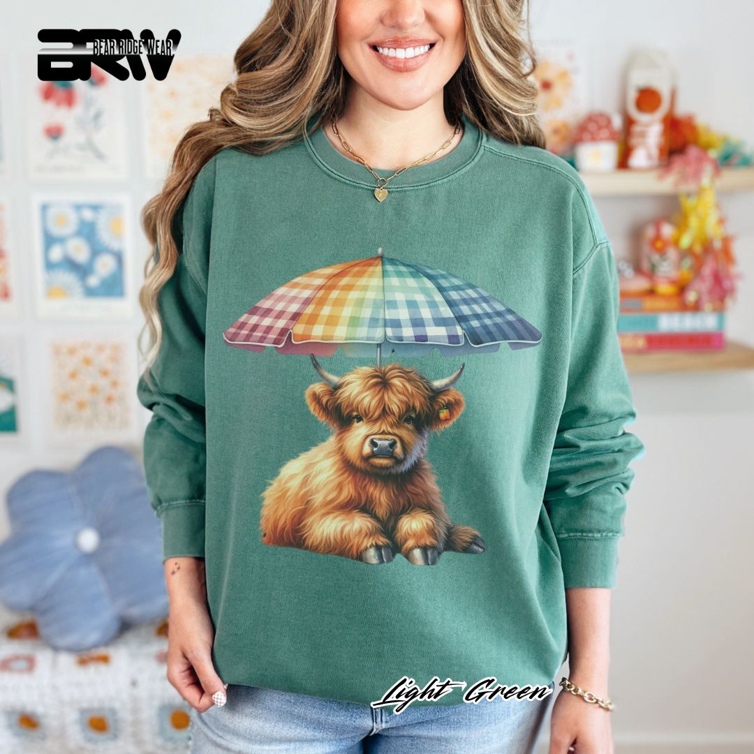 'Highland Cow-Umbrella' Summer Long Sleeve Tee