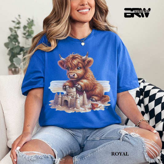 'Highland cow-Sandcastle' 3 Summer Tee