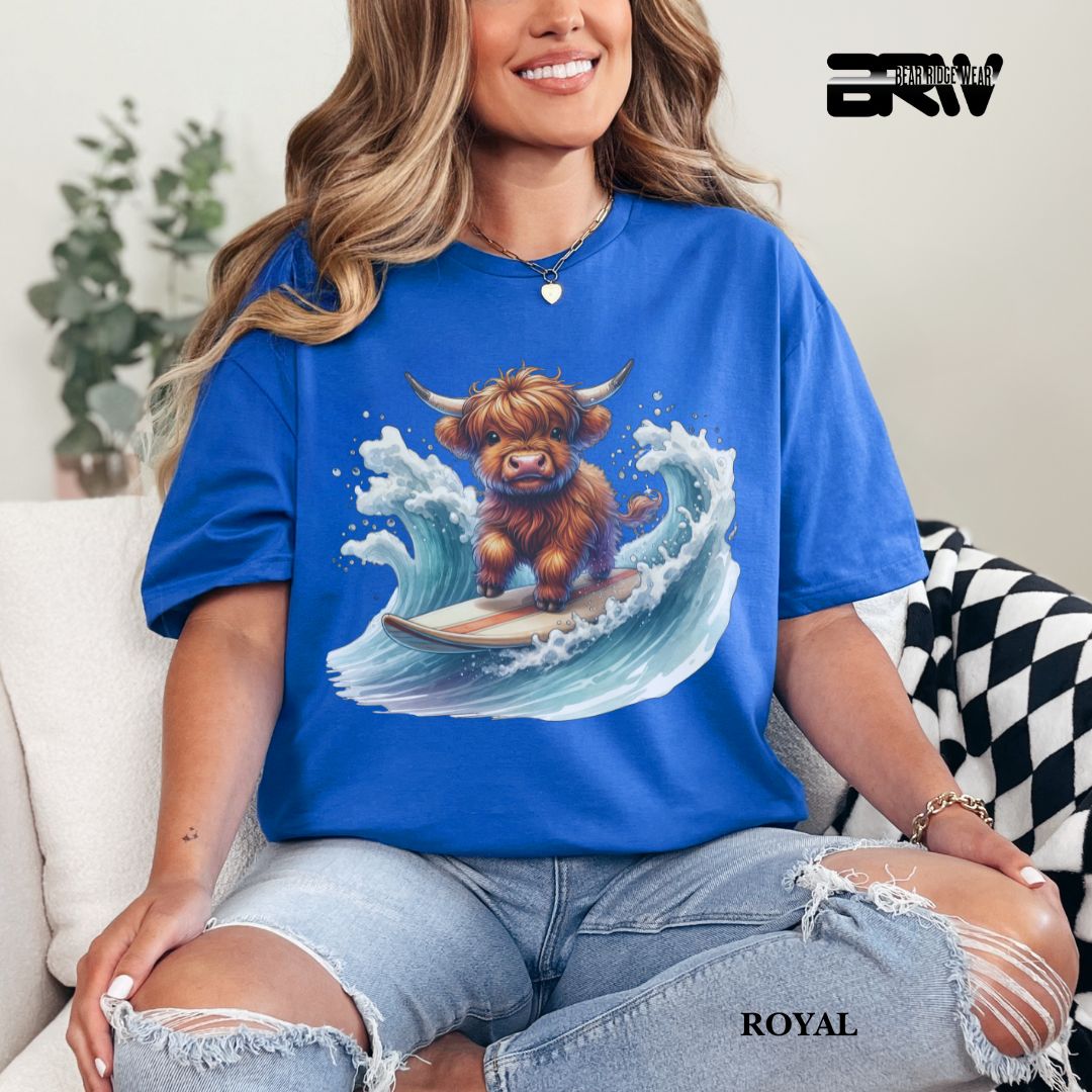 'Highland Cow-Surfing' 3 Summer Tee