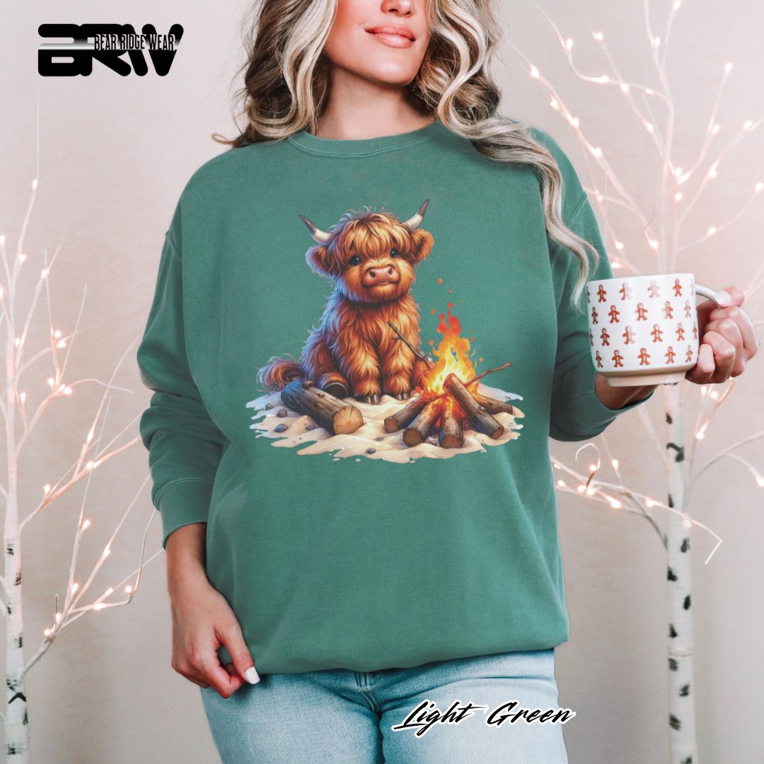 'Highland Cow-Bonfire' Black Summer Long Sleeve Tee