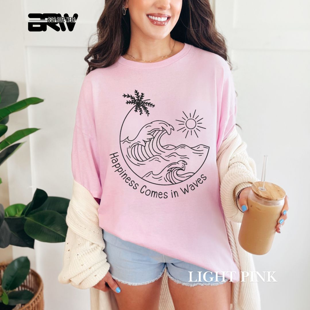 'Happiness Comes In Waves' Black Color 2 Summer Tee