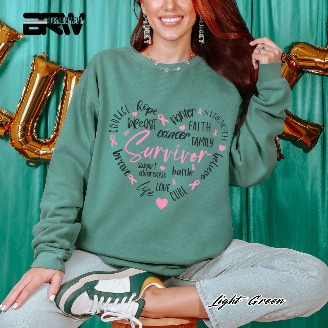 'Survivor Inside Heart Shape Texts' Awareness Long Sleeve Tee