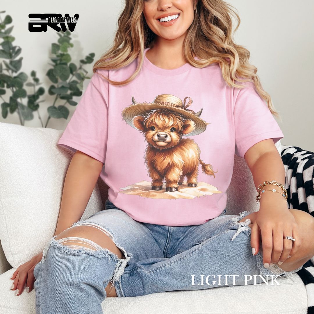'Highland Cow- Sun Hat' 2 Summer Tee