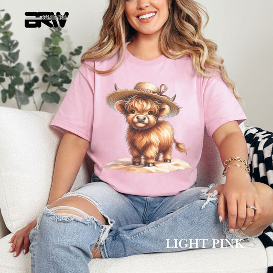 'Highland Cow- Sun Hat' 2 Summer Tee