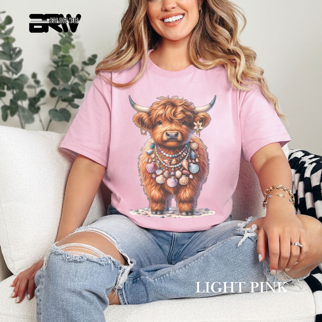 'Highland Cow-Lei Sea Shells' 2 Summer Tee