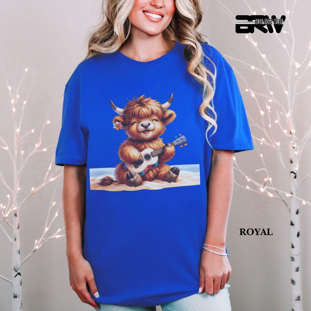 'Highland Cow-Guitar' 3 Summer Tee