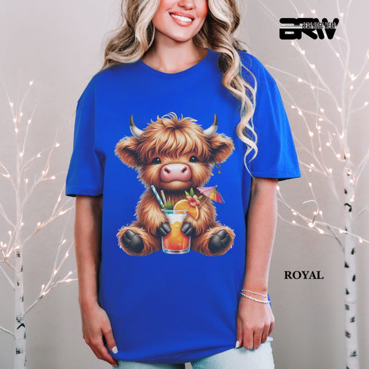 'Highland Cow-Tropical Drink' 3 Summer Tee