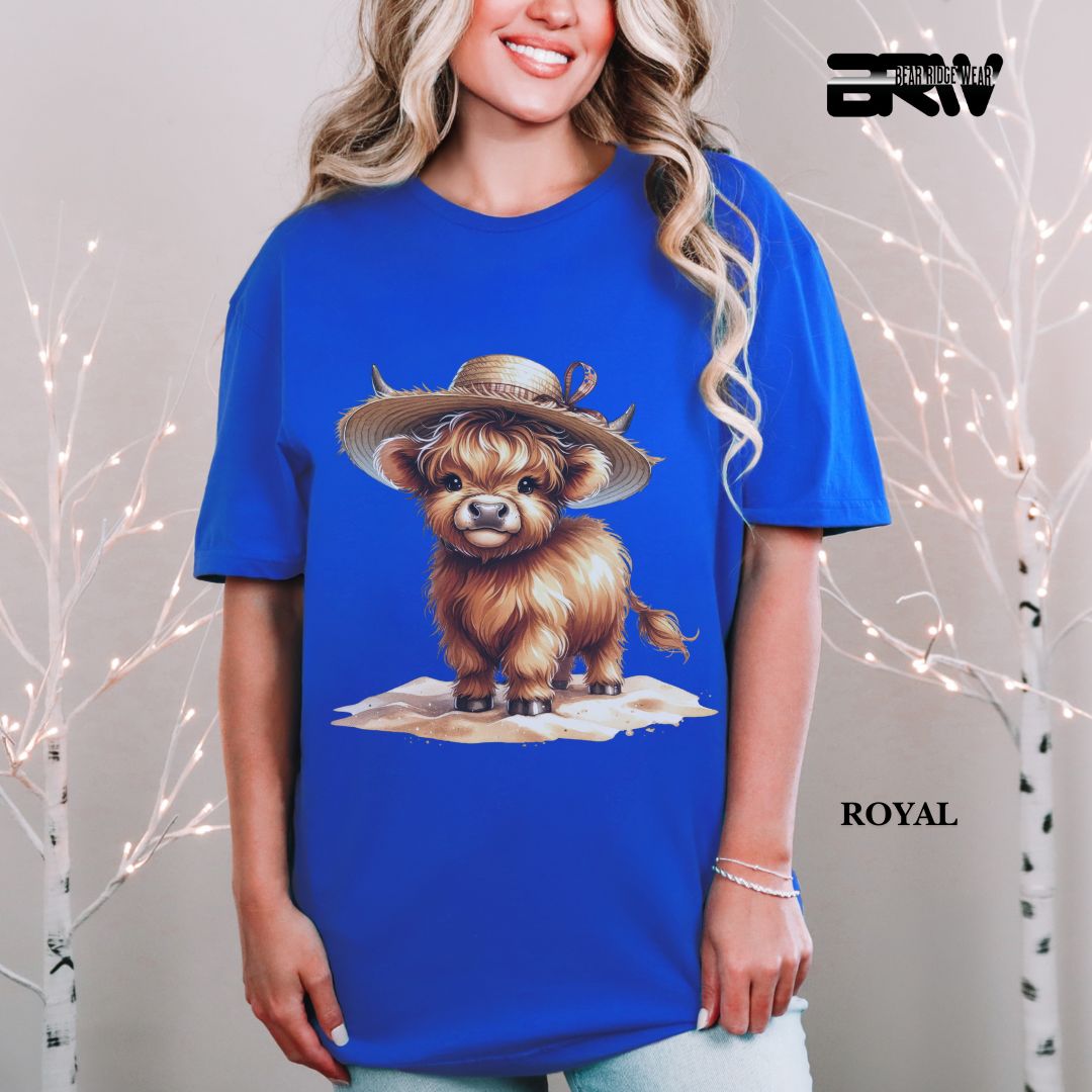 'Highland Cow- Sun Hat' 3 Summer Tee
