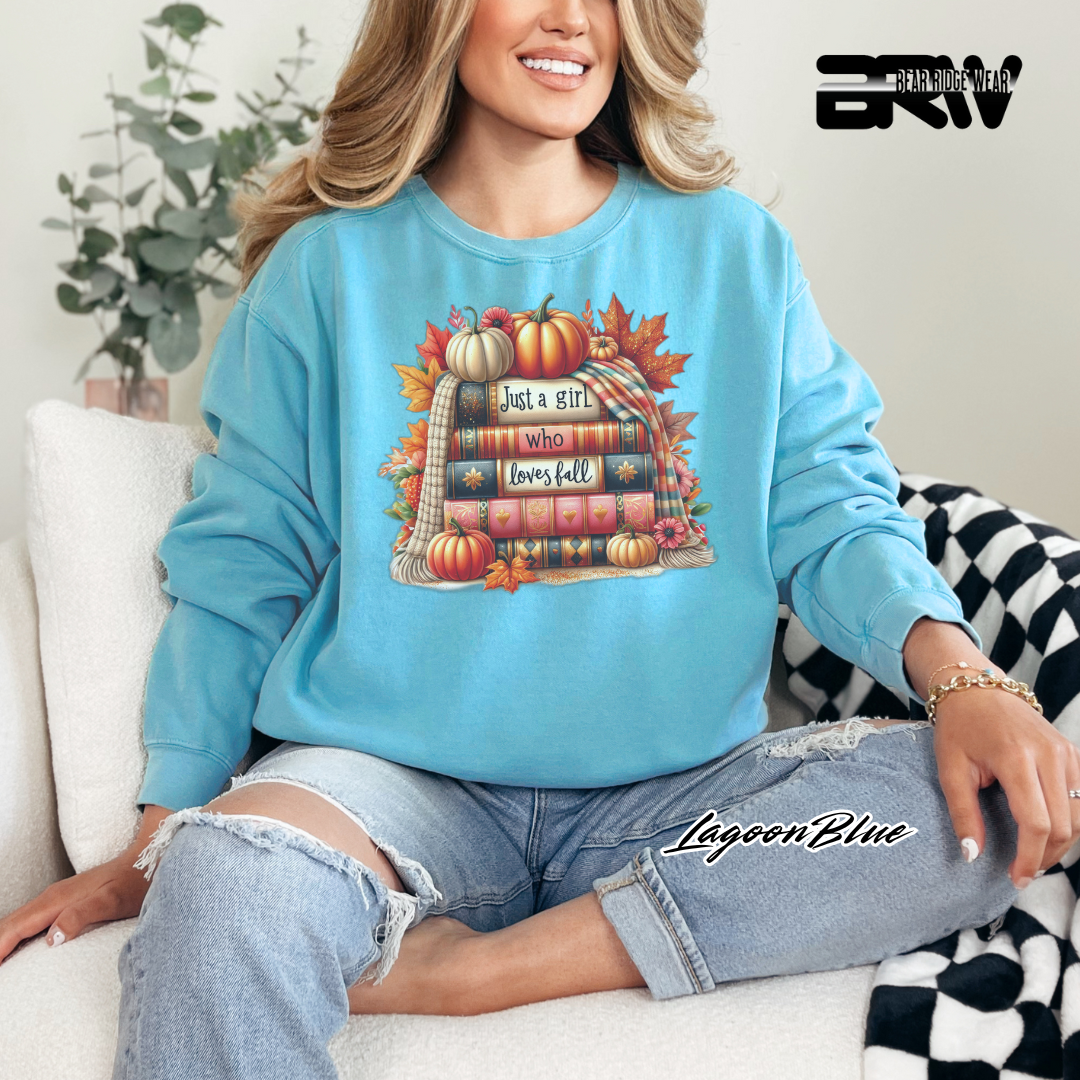 'Just A Girl Who Loves Fall-Books' Fall Crewneck Sweatshirt