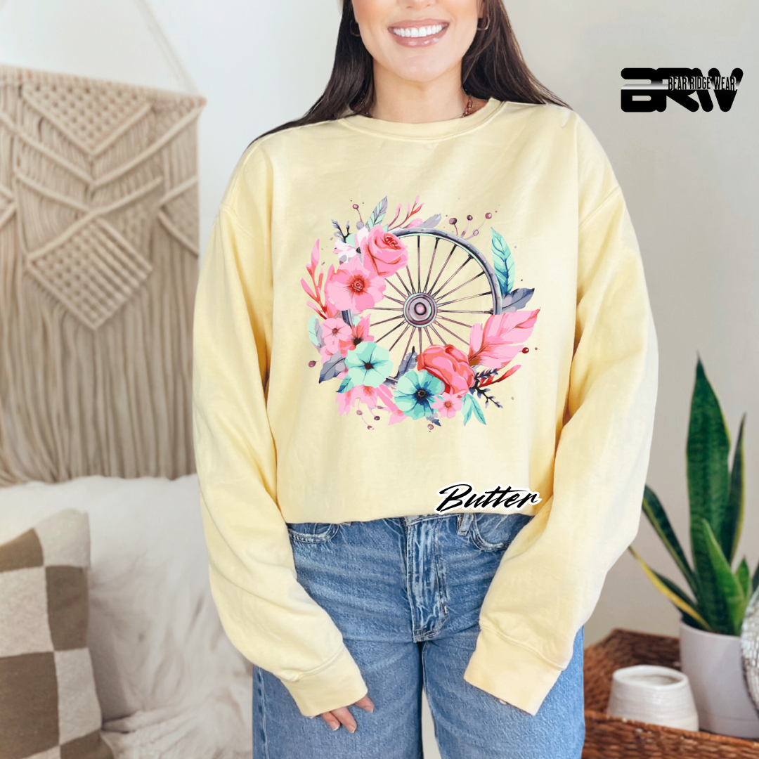 'Flower-Wagon Wheel' Long Sleeve Tee