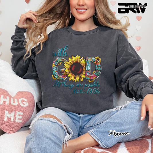 'With God All Things Are Possible' Faith Crewneck Sweatshirt