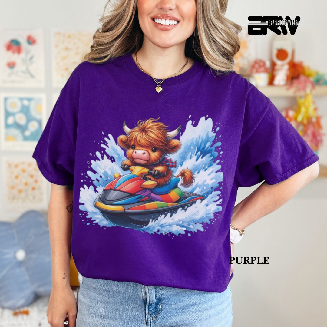 'Highland Cow-Ski Mobile' 3 Summer Tee