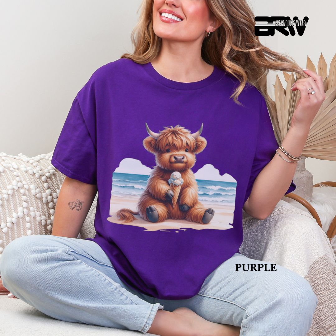 'Highland Cow-Ice Cream' 3 Summer Tee