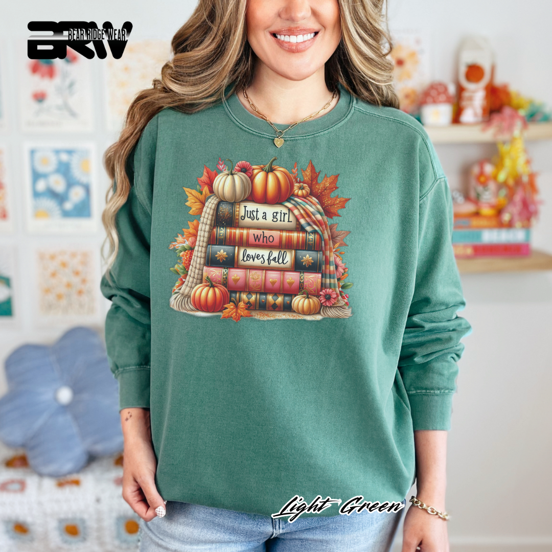 'Just A Girl Who Loves Fall-Books' Fall Crewneck Sweatshirt