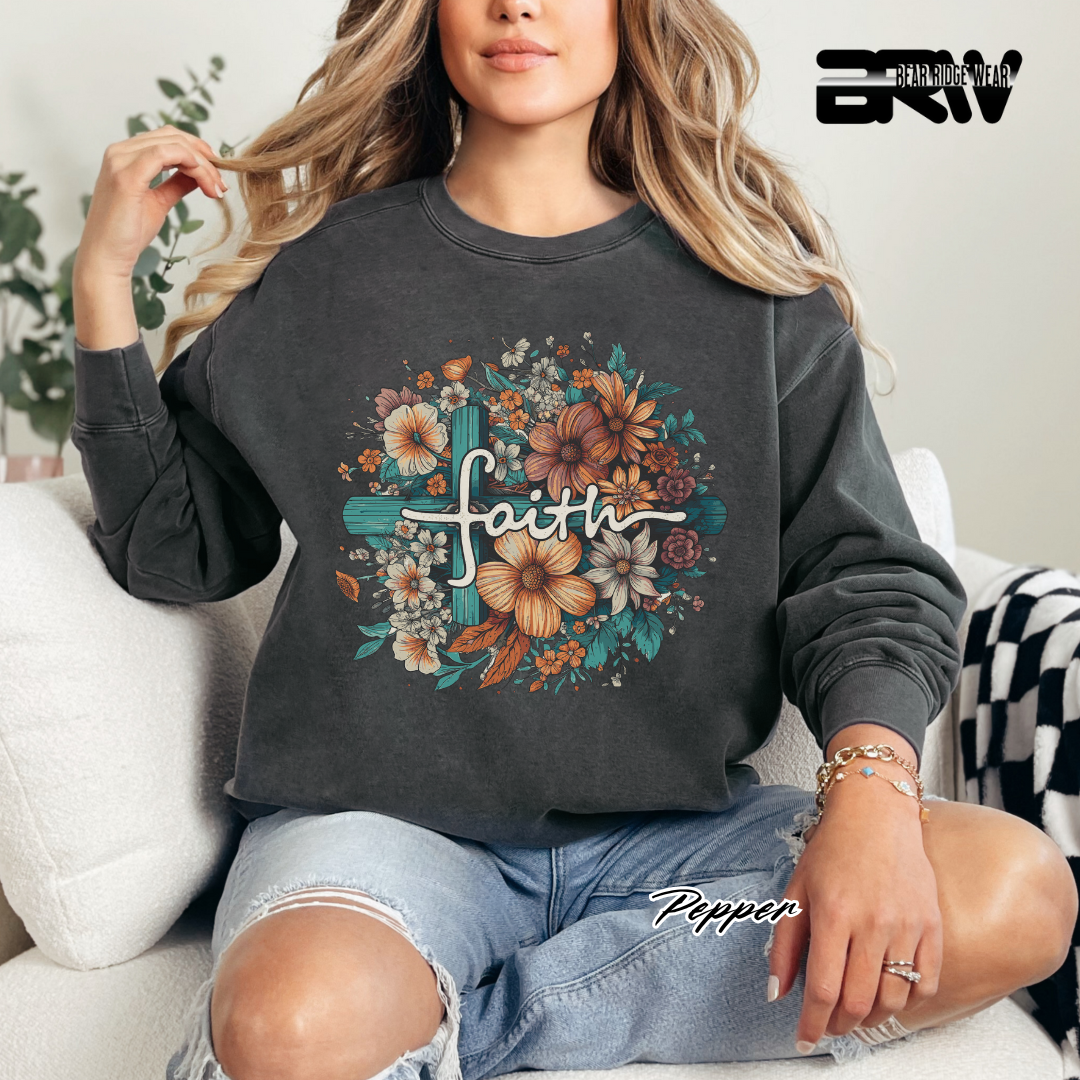 'Faith, Cross and flowers' Faith Long-Sleeve Tee