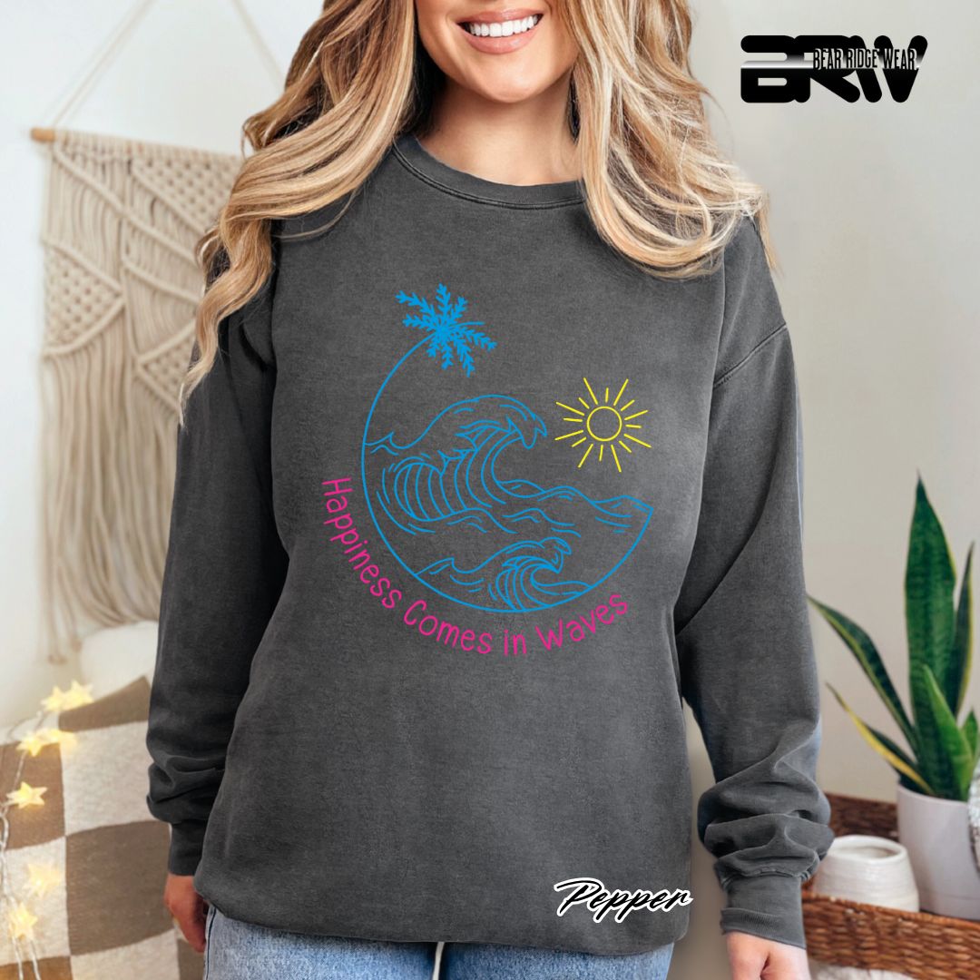 'Happiness comes in Waves' Summer Crewneck Sweatshirt