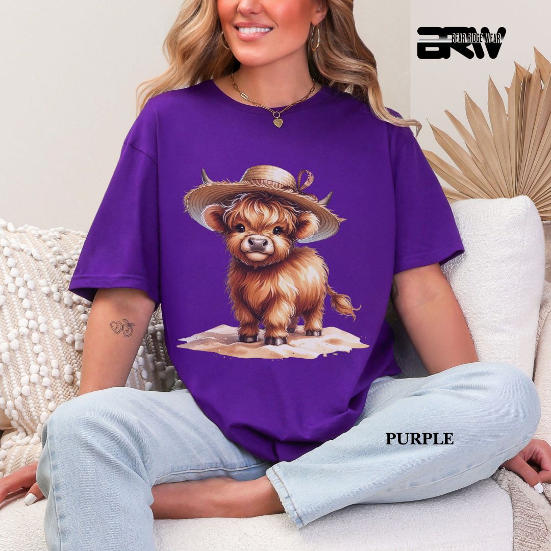'Highland Cow- Sun Hat' 3 Summer Tee
