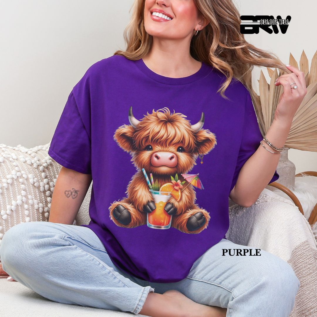 'Highland Cow-Tropical Drink' 3 Summer Tee
