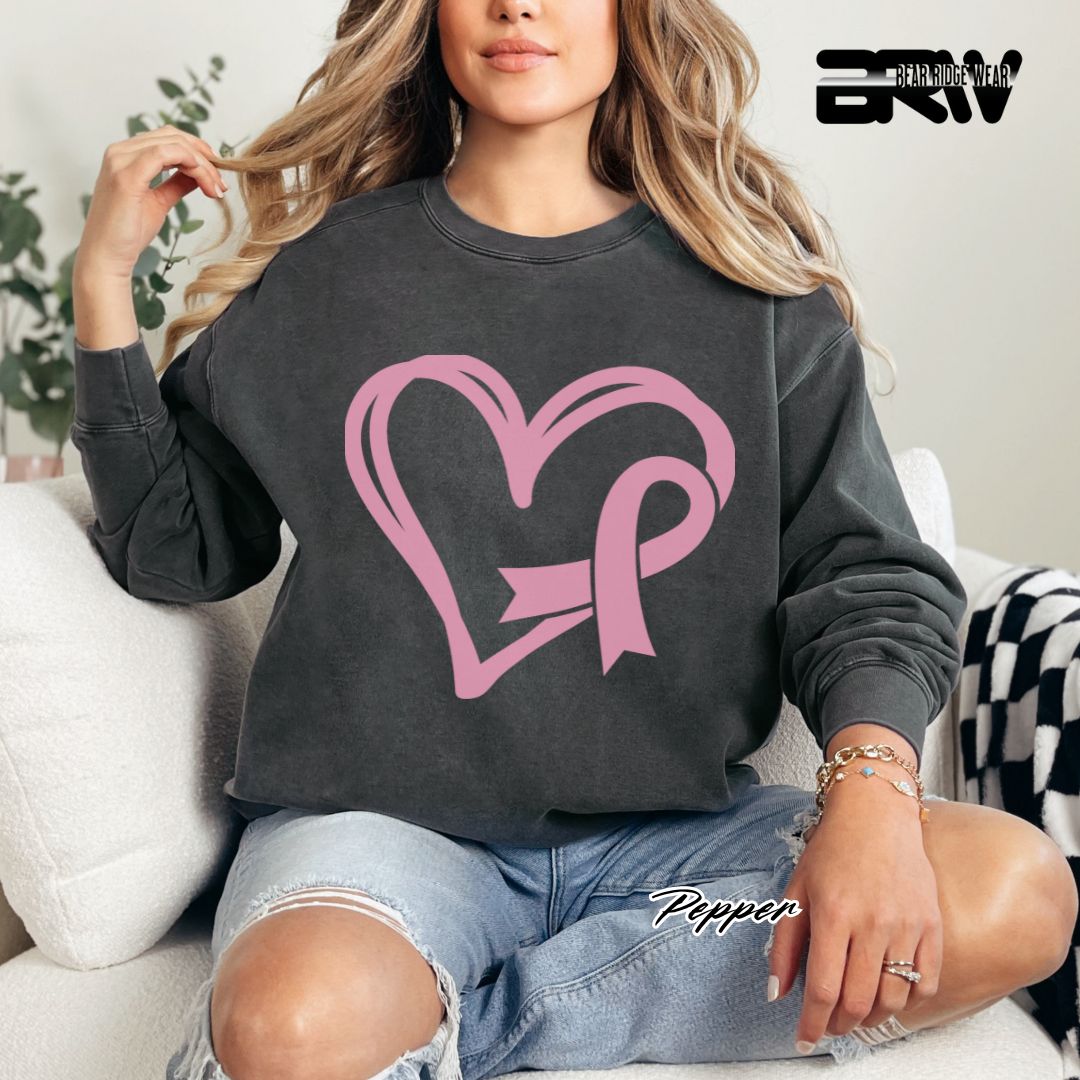 'Pink Heart With Ribbon' Awareness Long Sleeve Tee