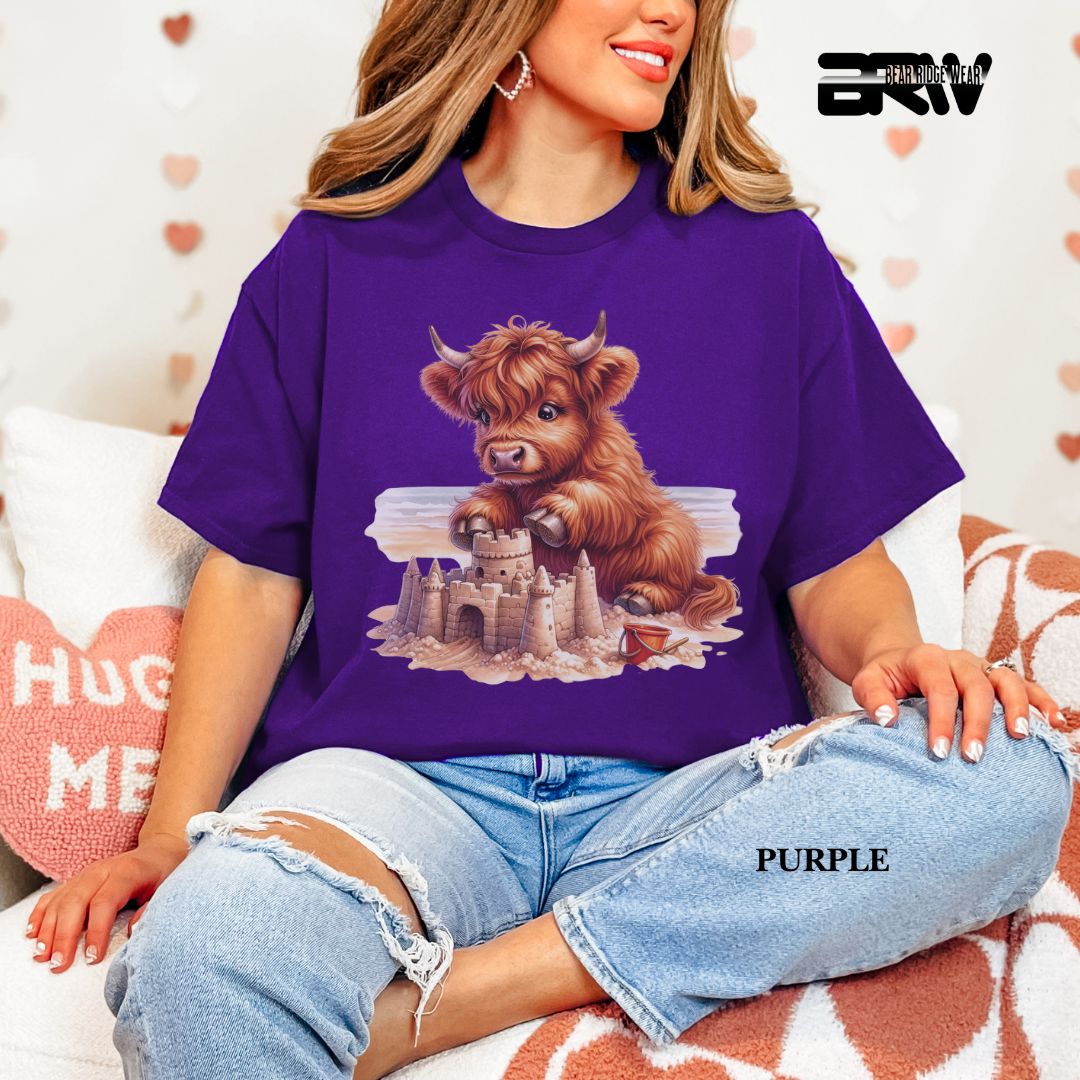 'Highland cow-Sandcastle' 3 Summer Tee